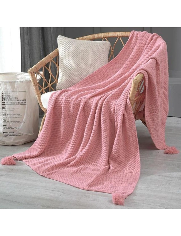Tasseled Knit Throw Blanket Home Decor - Blush - 130X170cm, hi-res image number null