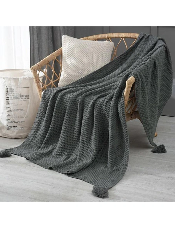 Tasseled Knit Throw Blanket Home Decor - Charcoal - 70X100cm, hi-res image number null