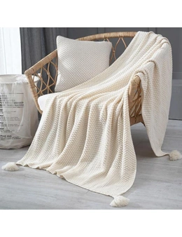 Tasseled Knit Throw Blanket Home Decor - Cream - 70X100cm