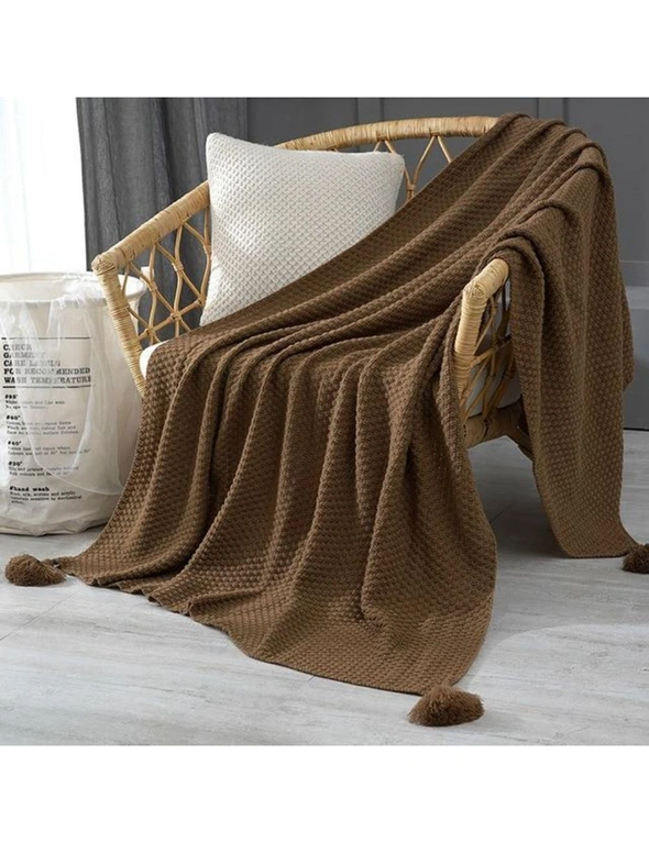 Tasseled Knit Throw Blanket Home Decor - Coffee - 130X170cm, hi-res image number null