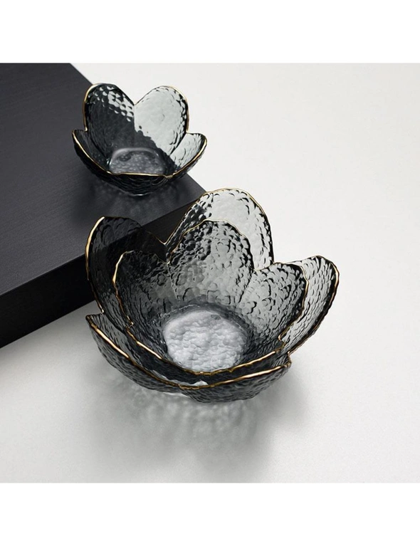 Flower Design Glass Bowls Fruit Bowl Home Decor- Black-L, hi-res image number null