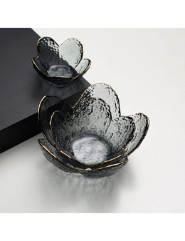 Flower Design Glass Bowls Fruit Bowl Home Decor- Black-L