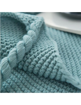 Long Tassel Knitted Blanket Throw - Teal - Thick