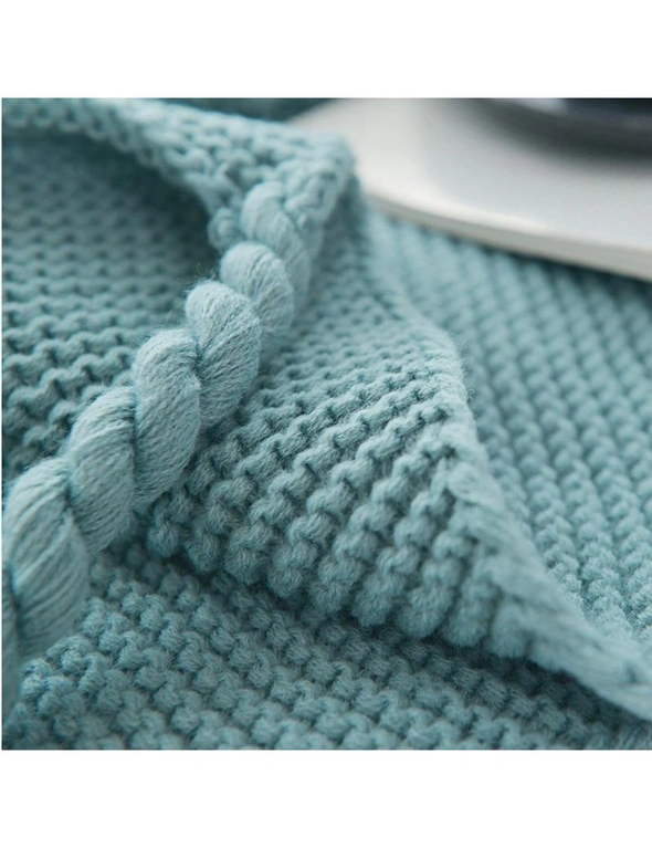 Long Tassel Knitted Blanket Throw - Teal - Thick, hi-res image number null