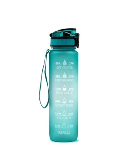Drink Bottles 1L Leakproof Drinking Water Bottle Outdoor Bpa Free With Time Marker Sport Bottle - Green