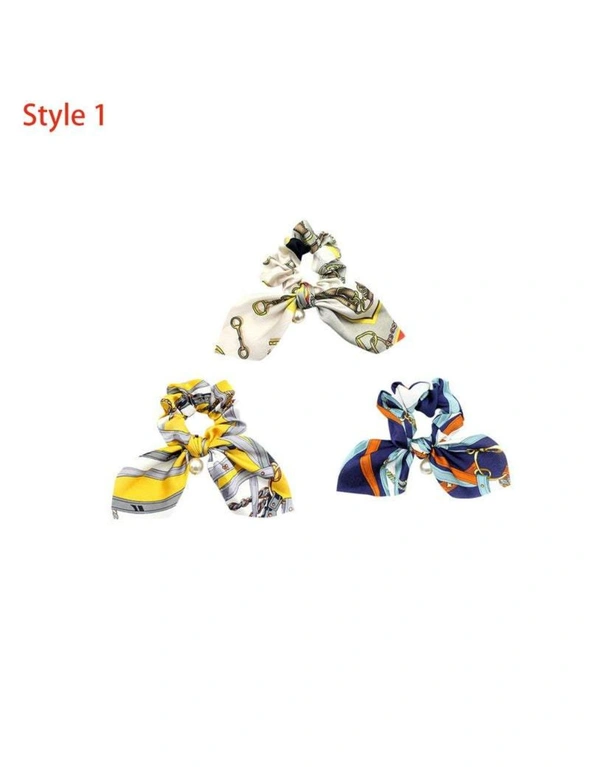 Hair Styling Products 3Pcs Floral Bowknot Hair Scrunchies Fashion Hair Ropes- Style 1, hi-res image number null