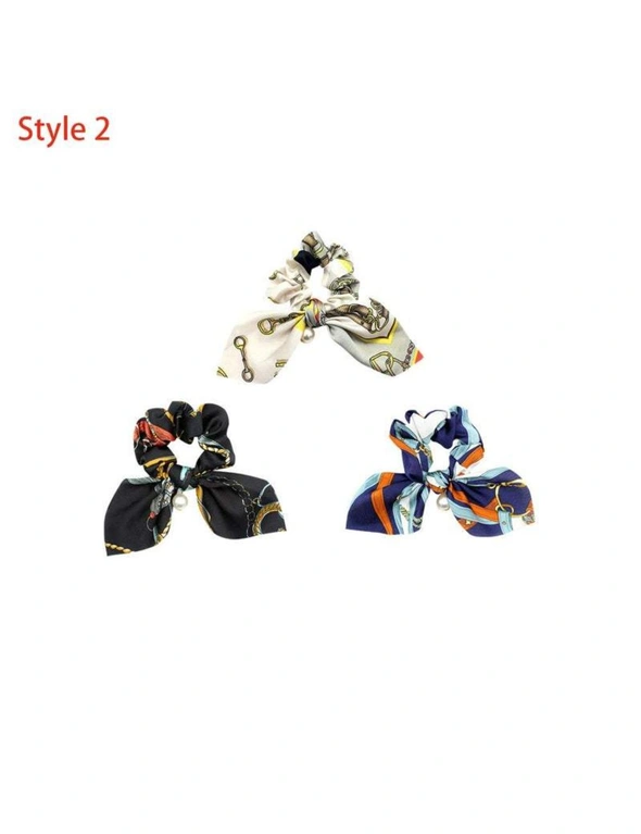 Hair Styling Products 3Pcs Floral Bowknot Hair Scrunchies Fashion Hair Ropes- Style 2, hi-res image number null