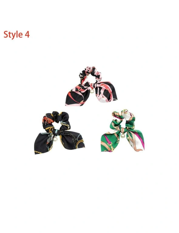 Hair Styling Products 3Pcs Floral Bowknot Hair Scrunchies Fashion Hair Ropes- Style 4, hi-res image number null