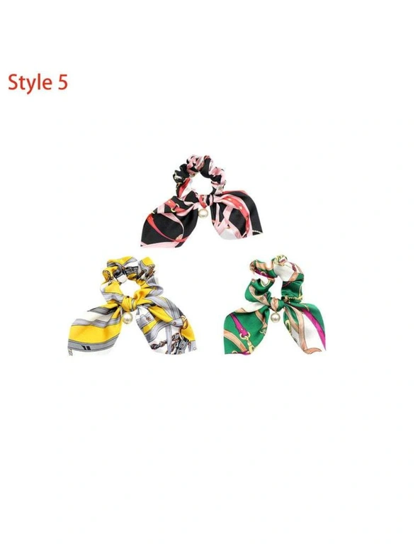 Hair Styling Products 3Pcs Floral Bowknot Hair Scrunchies Fashion Hair Ropes- Style 5, hi-res image number null