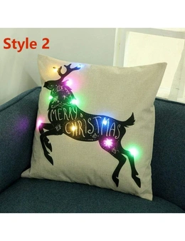 Christmas Led Lights Linen Cushion Covers Home Bed Sofa Decor - Style 2