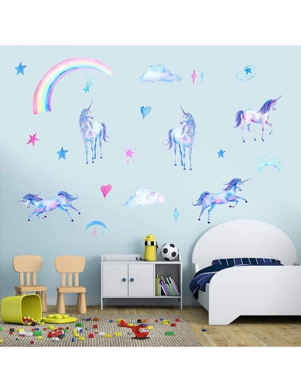 Wallpaper & Decals Cute Unicorn Rainbow Cloud Star Heart Wall Decal Removable Wall Stickers - Rainbow, hi-res image number null