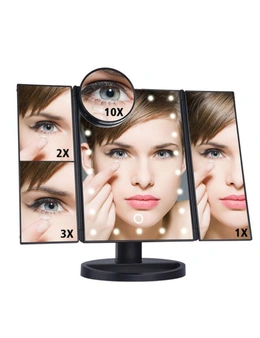 Desktop Rotating Folding Led Touch Screen 22 Light Makeup Magnifying Mirror- Black