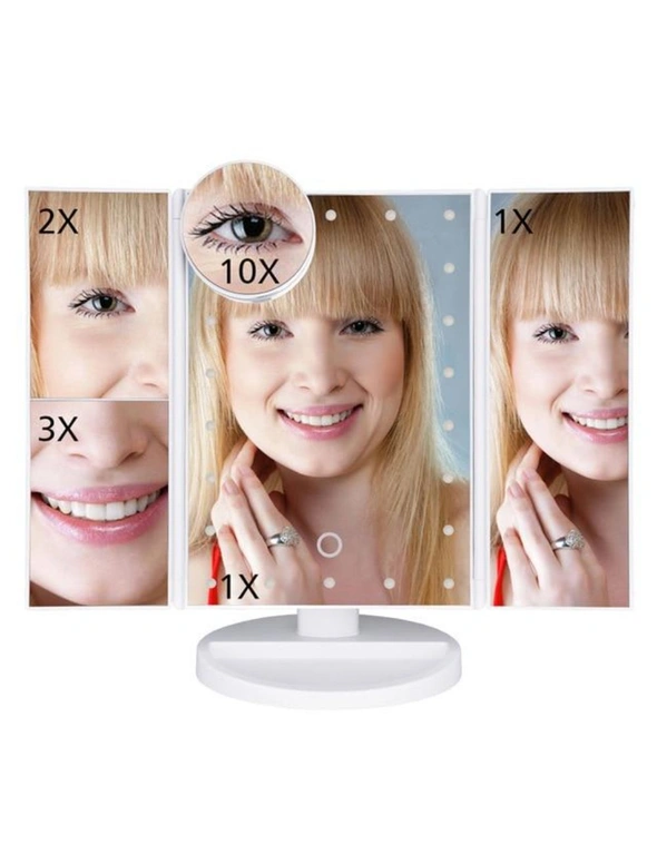 Desktop Rotating Folding Led Touch Screen 22 Light Makeup Magnifying Mirror- White, hi-res image number null