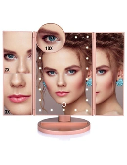 Desktop Rotating Folding Led Touch Screen 22 Light Makeup Magnifying Mirror- Rose Gold