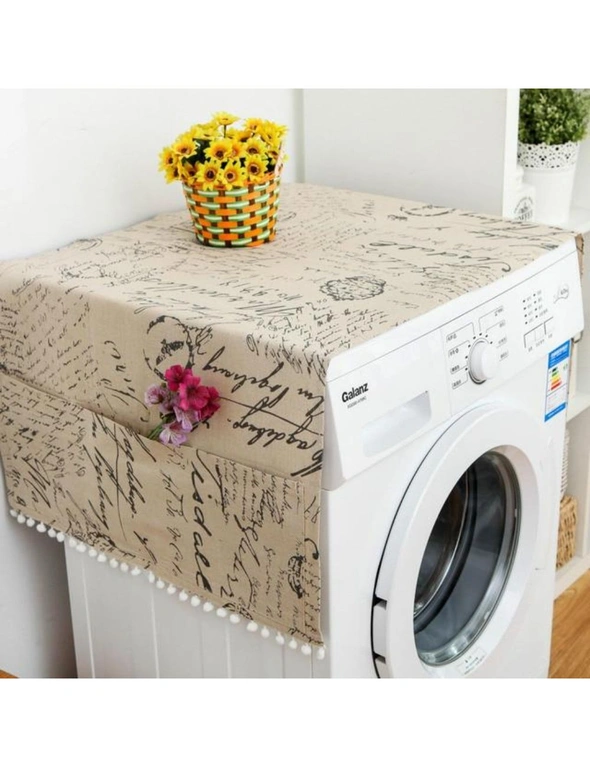 Faux Linen Washing Machine Cover With Pocket Home Storage Solutions- 55X130cm- 6, hi-res image number null