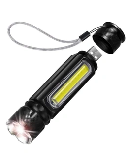 2 Sets of Mini Portable Multifunctional Usb Rechargeable Torch Camping Running Outdoor Light - Black