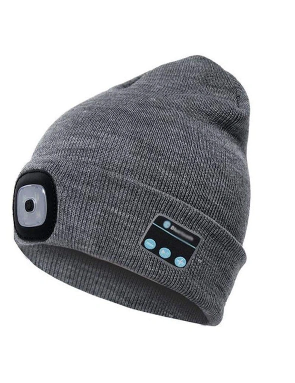 Wireless Bluetooth Music Knitted Hat With Led Lamp Camping Beanie Headlamp - Grey, hi-res image number null