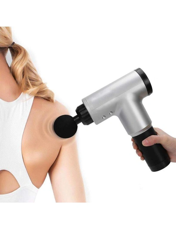 Massagers Rechargeable Electric Deep Muscle Tissue Massage Gun With 4 Massage Heads- Silver, hi-res image number null