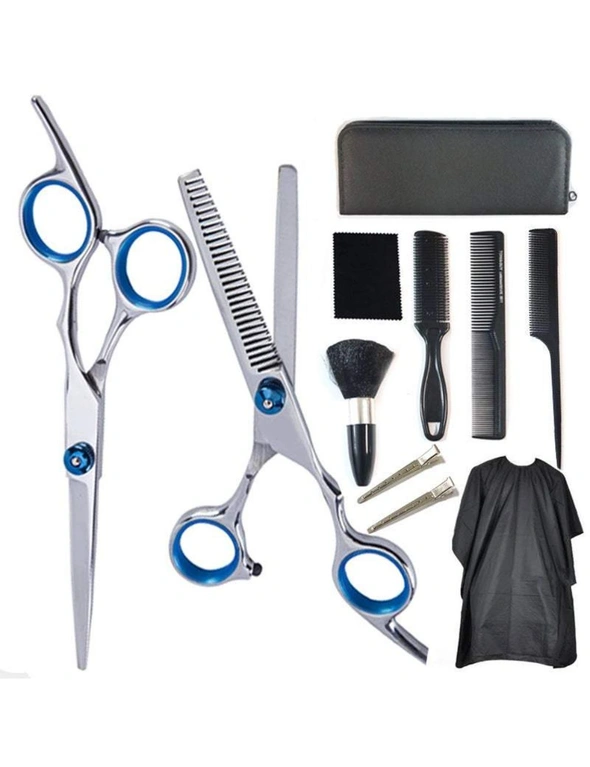 Salon Equipment Hair Cutting Scissors Set Professional 10 Pcs Hairdressing Kit Shears Set Thinning Shears Razor Comb Clips Cape For Home Barber - Red, hi-res image number null