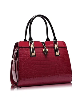 Ladies Pu Leather Shoulder Bag Portable Crossbody Handbag Burgundy- Burgundy