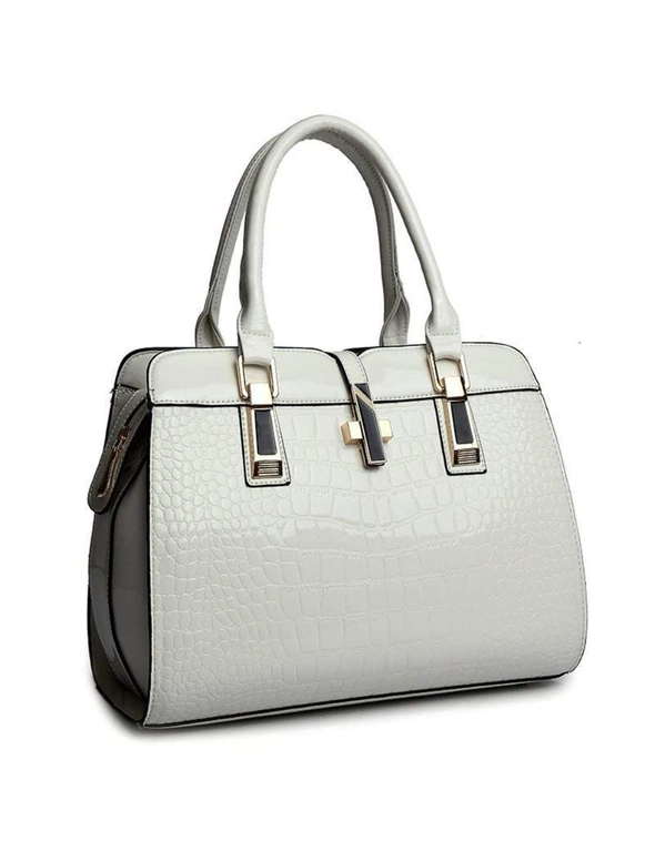 Ladies Pu Leather Shoulder Bag Portable Crossbody Handbag White- White, hi-res image number null