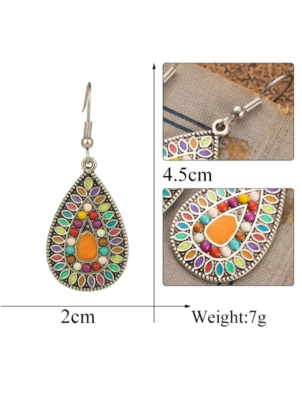 2 Sets of Earrings Bohemian Retro Ethnic Style Sterling Silver Handmade Teardrop Dangle - Silver, hi-res image number null