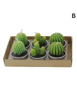 6Pcs Artificial Cactus Succulent Plant Green Mini Candles Home DÃ©cor - B
