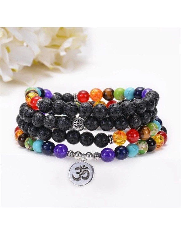 Volcanic Stone Chakra Bead Bracelet Necklace - Om Section, hi-res image number null