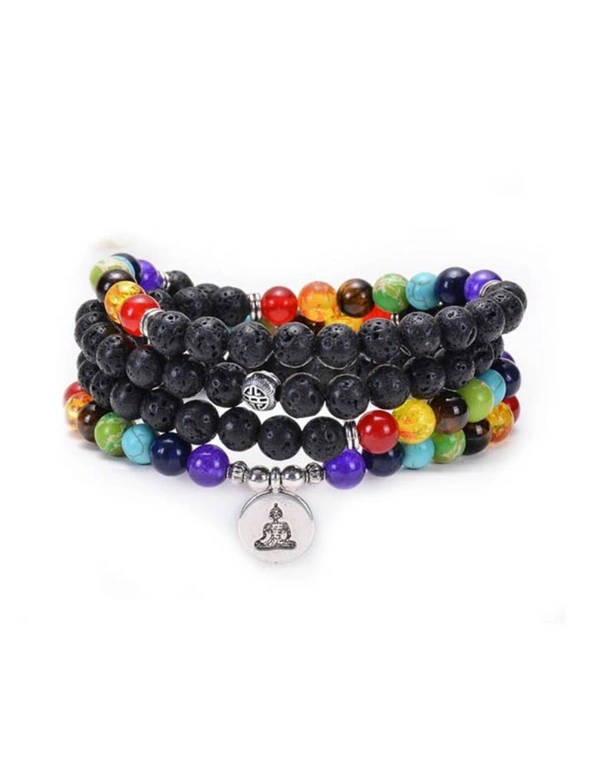 Volcanic Stone Chakra Bead Bracelet Necklace - Om Section, hi-res image number null