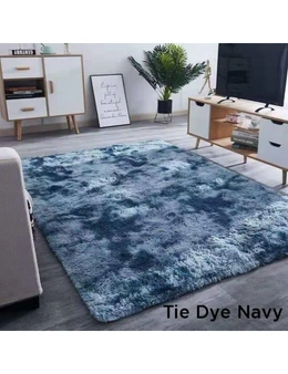11 Designs Tie-Dye Fluffy Plush Rug Colourful Bedroom Decor - Tie Dye Navy - 140X200cm