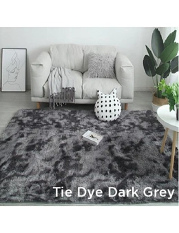11 Designs Tie-Dye Fluffy Plush Rug Colourful Bedroom Decor - Tie Dye Dark Grey - 100X160cm