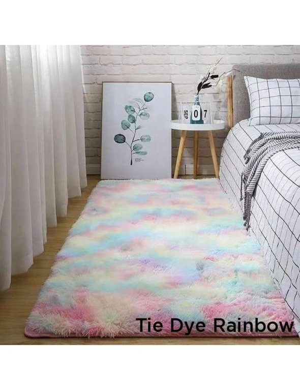 11 Designs Tie-Dye Fluffy Plush Rug Colourful Bedroom Decor - Tie Dye Rainbow - 80X160cm, hi-res image number null