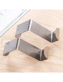 2Pcs Home Storage Stainless Steel Self Hanging Over Cabinet Door Hanging Hooks - Silver