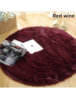 Fluffy Faux Fur Round Rug Kids Room Plush Shaggy Rugs - Red Wine - 120X120cm