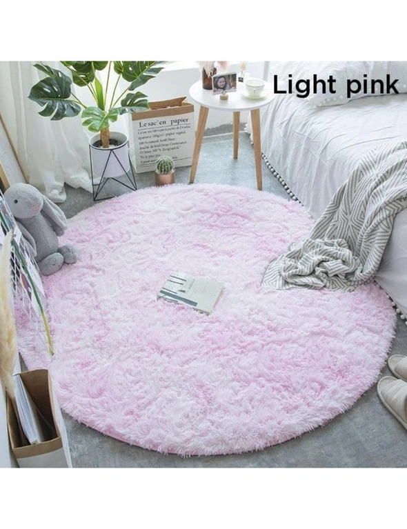Fluffy Faux Fur Round Rug Kids Room Plush Shaggy Rugs - Light Pink - 120X120cm, hi-res image number null