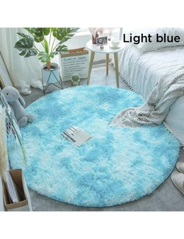 Fluffy Faux Fur Round Rug Kids Room Plush Shaggy Rugs - Light Blue - 100X100cm