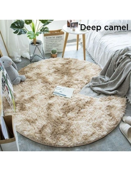 Fluffy Faux Fur Round Rug Kids Room Plush Shaggy Rugs - Deep Camel - 140X140cm