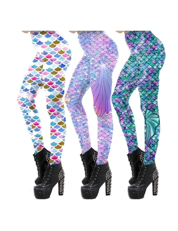 Mermaid Tail Scale Leggings Women Colourful Fitness Yoga Pants, hi-res image number null