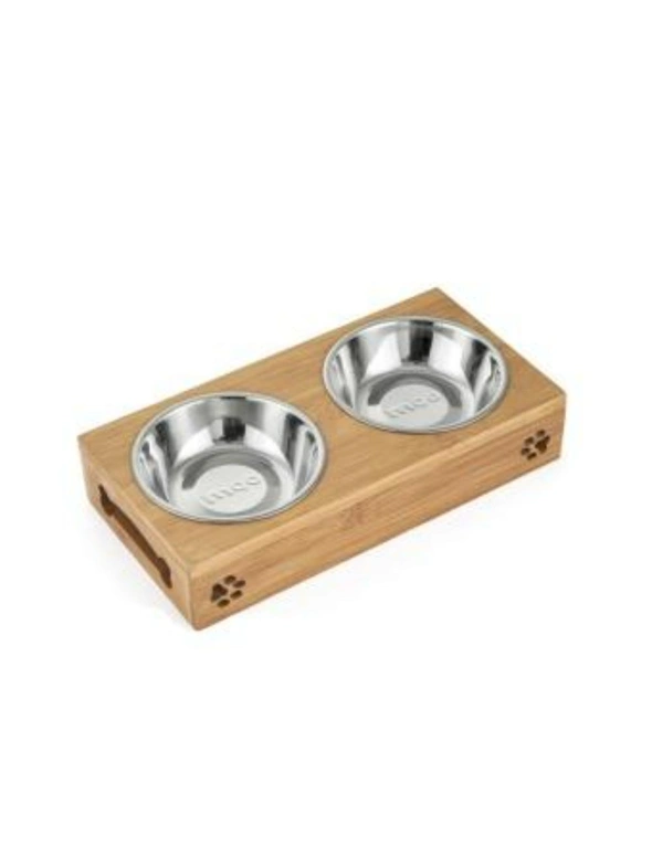 Ceramic Or Stainless Steel Pet Feeding Bowls With Bamboo Stand, hi-res image number null