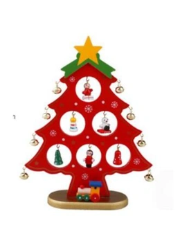 Red/White/Green Wooden Christmas Tree Tabletop Ornament Decoration - Green
