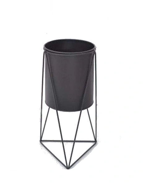 Iron Metal Flower Pot In Stand Modern Nordic Home Decor - Black - Large - Triangle, hi-res image number null