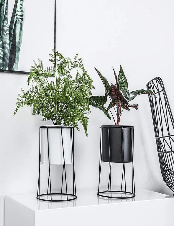 Iron Metal Flower Pot In Stand Modern Nordic Home Decor - Black - Large - Triangle, hi-res image number null