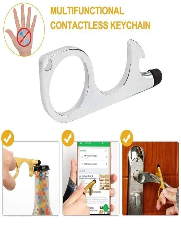 Multi-Purpose Touch Tool Hygienic No-Contact Keychain - Gold, hi-res image number null