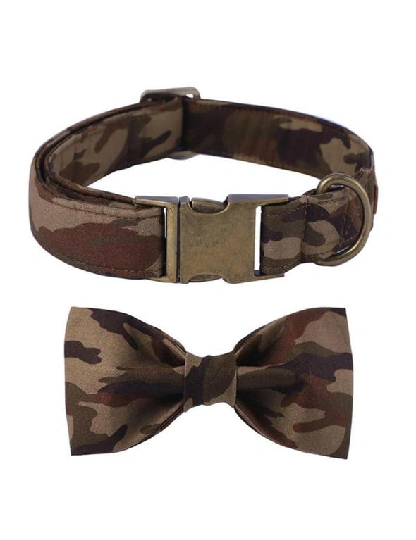 Camo Dog Collar And Bow Tie Adjustable Camouflage Design Pet Collar, hi-res image number null