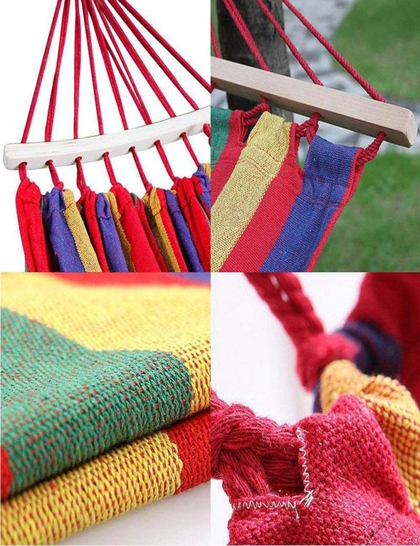 Hammocks 185 X 80Cm With Wood Supports Red Striped Hanging Swing Single Heavy Duty - Red, hi-res image number null