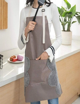 Kitchen Aprons Adjustable Bib Apron With Front Pocket And Double Side Towels Striped Pattern Apron - Coffee