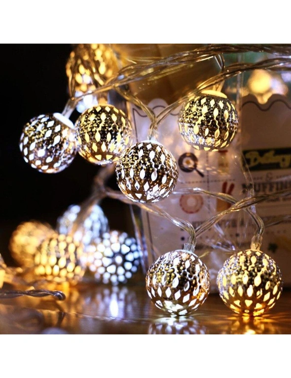 20 Led 3M Metal Ball String Lights Decorative Fairy Lights - Warm White, hi-res image number null