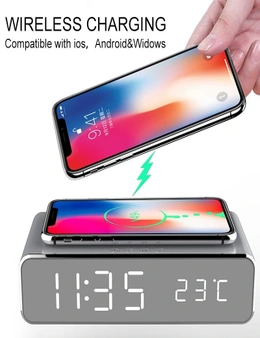 Usb Digital Led Wireless Charger And Alarm Clock With Thermometer For Samsung Huawei