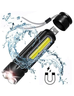 Mini Portable Multifunctional Usb Rechargeable Torch Camping Running Outdoor Light - Black