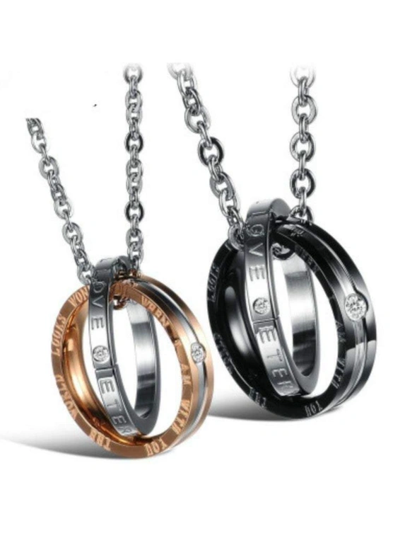 Necklaces His & Hers Matching Set Titanium Stainless Steel Couple Pendant Necklace One Pair - Silver, hi-res image number null